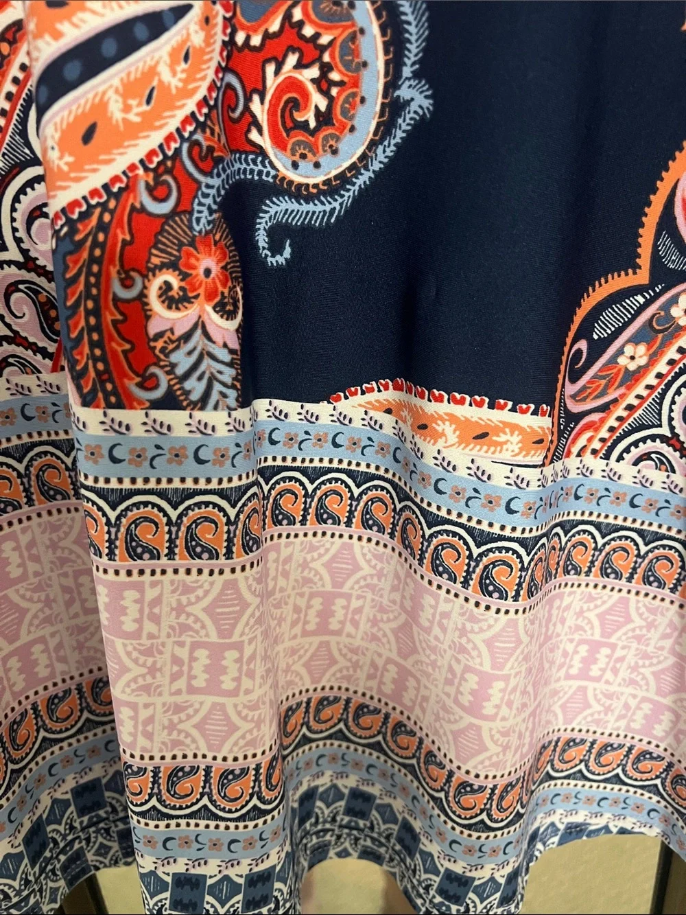 new directions Navy Paisley Tunic with Coral & Pink Accents